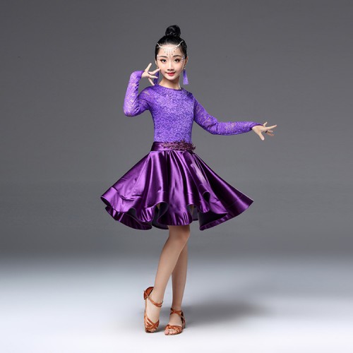 Girls latin dance dresses red purple black blue competition stage performance rumba salsa chacha dance skirts costumes dresses